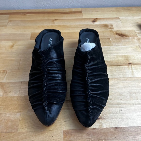 Antelope Black Ruched Leather Mule Shoes Liselle Ankle Boot Pointed Toe Size 40 - Picture 3 of 10